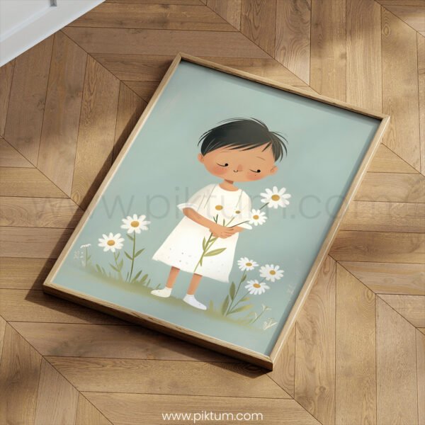 Daisy Girl Nursery Wall Art | Cute Floral Illustration for Kids Room | Soft Pastel Nursery Decor
