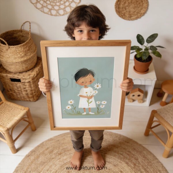 Daisy Girl Nursery Wall Art | Cute Floral Illustration for Kids Room | Soft Pastel Nursery Decor