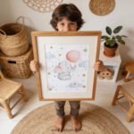 Elephant Balloon Nursery Wall Art | Cute Baby Animal Illustration | Soft Pastel Nursery & Kids Room Decor