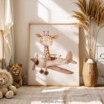 Giraffe Airplane Nursery Wall Art | Cute Adventure Animal Illustration | Whimsical Kids Room & Baby Nursery Decor