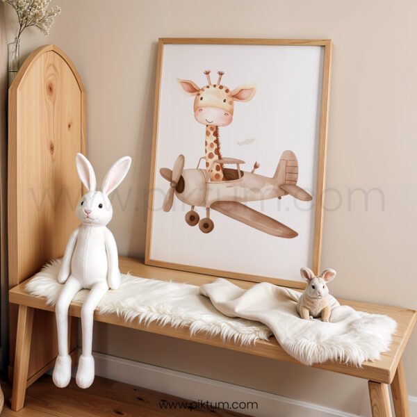 Giraffe Airplane Nursery Wall Art | Cute Adventure Animal Illustration | Whimsical Kids Room & Baby Nursery Decor