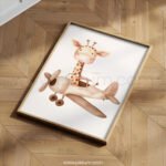 Giraffe Airplane Nursery Wall Art | Cute Adventure Animal Illustration | Whimsical Kids Room & Baby Nursery Decor