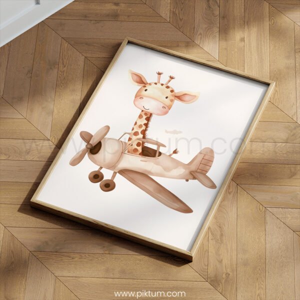 Giraffe Airplane Nursery Wall Art | Cute Adventure Animal Illustration | Whimsical Kids Room & Baby Nursery Decor