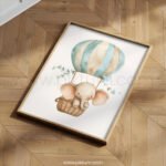 Elephant Hot Air Balloon Nursery Wall Art | Cute Safari Animal Illustration | Baby Nursery & Kids Room Decor