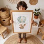 Elephant Hot Air Balloon Nursery Wall Art | Cute Safari Animal Illustration | Baby Nursery & Kids Room Decor