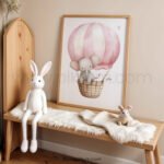 Pink Elephant Hot Air Balloon Nursery Wall Art | Sweet Safari Animal Illustration | Baby Girl Nursery Decor