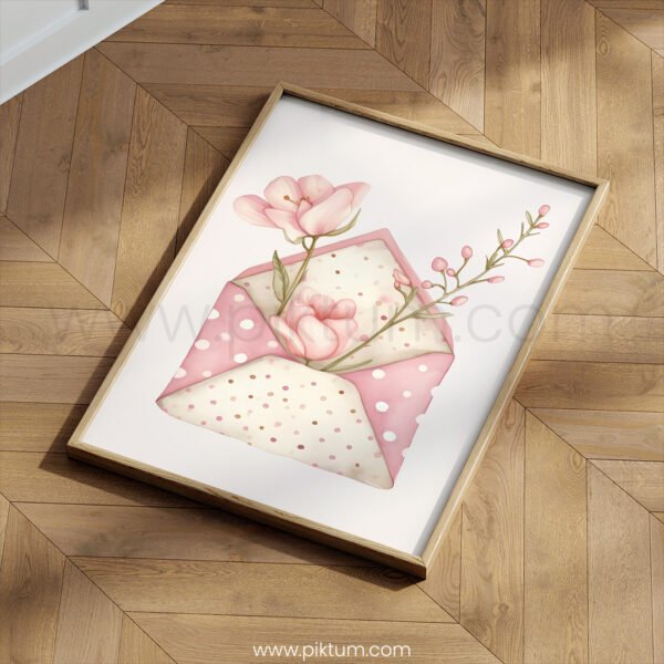 Floral Envelope Wall Art | Soft Pink Flowers Illustration | Romantic Nursery & Home Decor