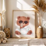 Cool Teddy Bear Wall Art | Cute Bear with Sunglasses Print | Modern Nursery & Kids Room Decor
