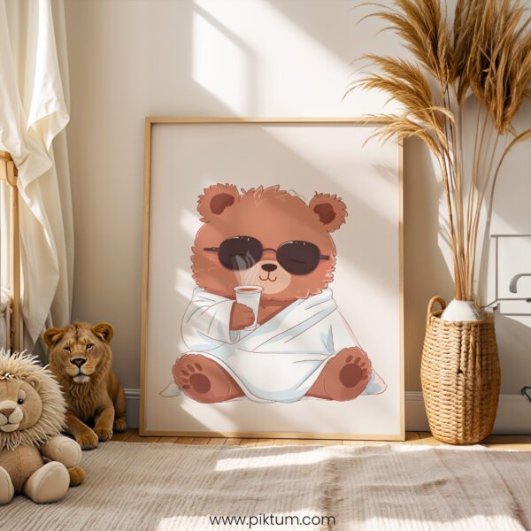 Cool Teddy Bear Wall Art | Cute Bear with Sunglasses Print | Modern Nursery & Kids Room Decor