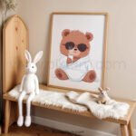 Cool Teddy Bear Wall Art | Cute Bear with Sunglasses Print | Modern Nursery & Kids Room Decor