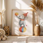 Circus Elephant Wall Art | Cute Baby Elephant Nursery Print | Whimsical Animal Kids Room Decor