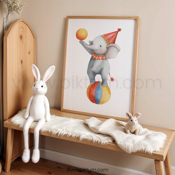 Circus Elephant Wall Art | Cute Baby Elephant Nursery Print | Whimsical Animal Kids Room Decor