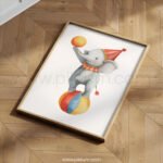 Circus Elephant Wall Art | Cute Baby Elephant Nursery Print | Whimsical Animal Kids Room Decor