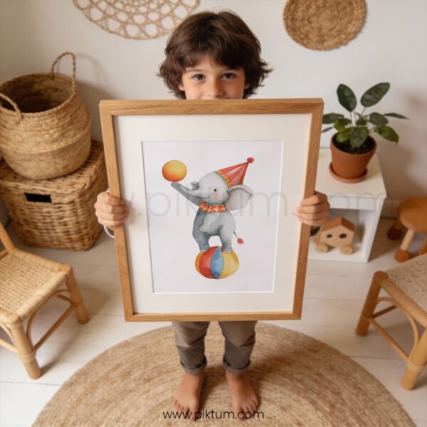Circus Elephant Wall Art | Cute Baby Elephant Nursery Print | Whimsical Animal Kids Room Decor