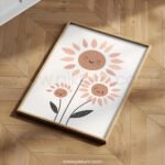 Smiling Sunflower Nursery Wall Art | Boho Floral Kids Room Print | Cute Neutral Flower Decor