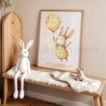 Birthday Bunny Wall Art | Cute Rabbit with Balloon Print | Whimsical Nursery Party Decor