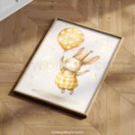 Birthday Bunny Wall Art | Cute Rabbit with Balloon Print | Whimsical Nursery Party Decor