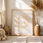 Smiling Sun Nursery Wall Art | Boho Sunshine Print for Baby Room | Neutral Kids Wall Decor