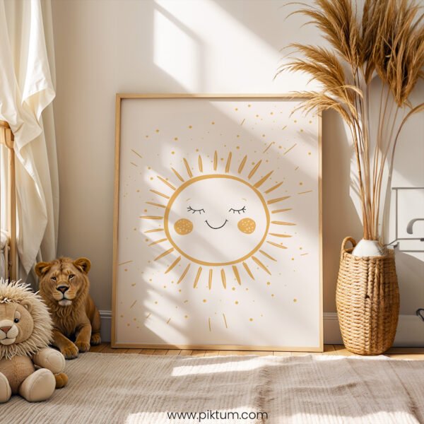 Smiling Sun Nursery Wall Art | Boho Sunshine Print for Baby Room | Neutral Kids Wall Decor
