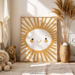 Happy Sun Wall Art Print | Boho Sunshine Nursery Decor | Smiling Sun Kids Room Poster