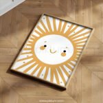 Happy Sun Wall Art Print | Boho Sunshine Nursery Decor | Smiling Sun Kids Room Poster