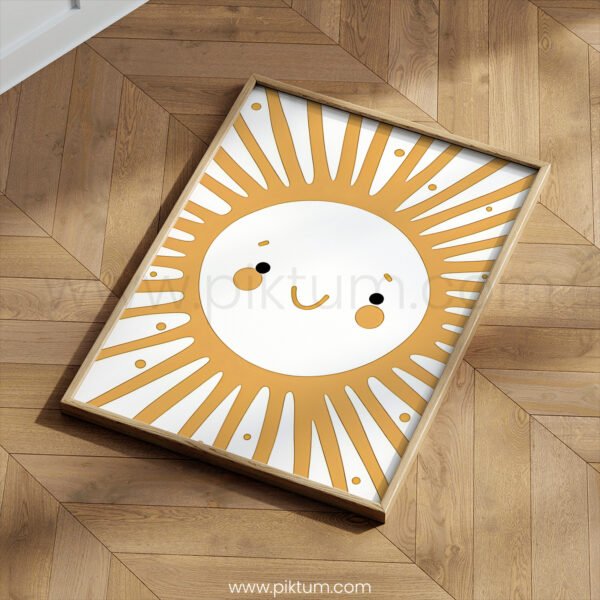Happy Sun Wall Art Print | Boho Sunshine Nursery Decor | Smiling Sun Kids Room Poster