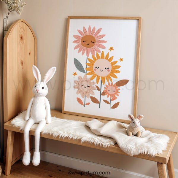 Sunflower Family Nursery Wall Art | Sweet Floral Family Illustration | Boho Baby Room Decor