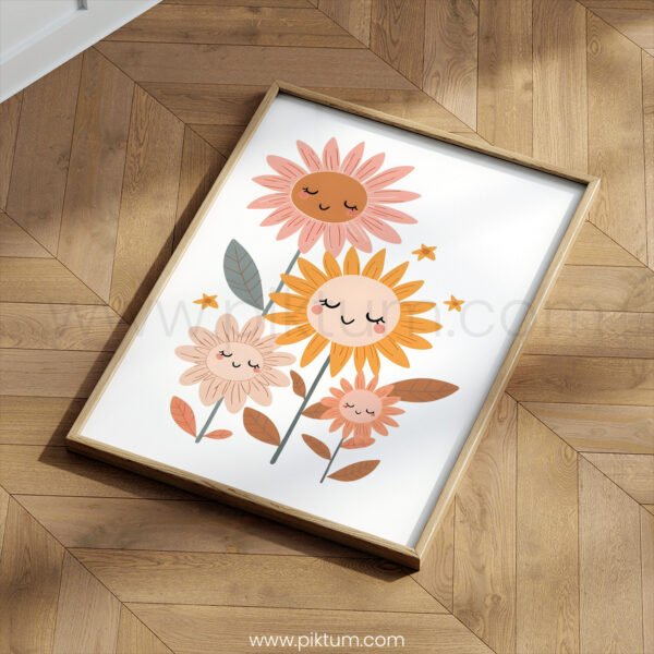 Sunflower Family Nursery Wall Art | Sweet Floral Family Illustration | Boho Baby Room Decor