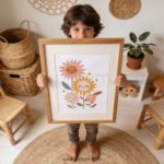 Sunflower Family Nursery Wall Art | Sweet Floral Family Illustration | Boho Baby Room Decor