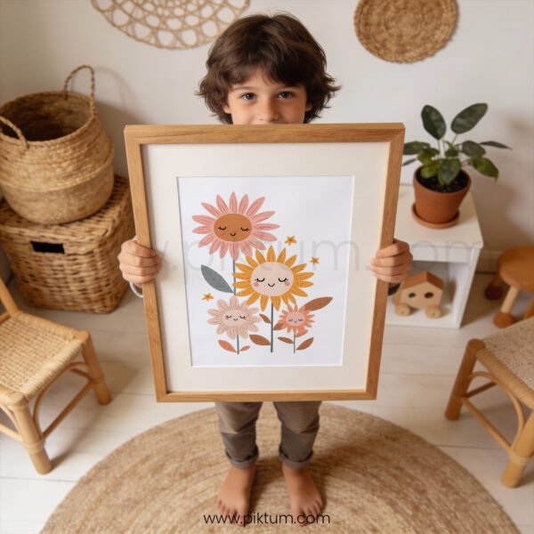 Sunflower Family Nursery Wall Art | Sweet Floral Family Illustration | Boho Baby Room Decor