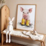 Cute Pig in Yellow Boots Wall Art | Farm Animal Nursery Print | Watercolor Baby Room Decor