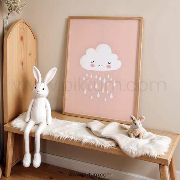 Smiling Rain Cloud Nursery Wall Art | Cute Blush Pink Baby Room Print | Minimalist Kids Decor