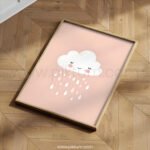 Smiling Rain Cloud Nursery Wall Art | Cute Blush Pink Baby Room Print | Minimalist Kids Decor