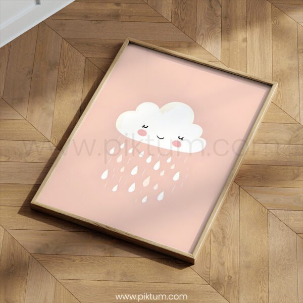 Smiling Rain Cloud Nursery Wall Art | Cute Blush Pink Baby Room Print | Minimalist Kids Decor