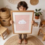 Smiling Rain Cloud Nursery Wall Art | Cute Blush Pink Baby Room Print | Minimalist Kids Decor