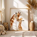 Mama & Baby Giraffe Nursery Wall Art | Safari Animal Print | Neutral Baby Room Decor