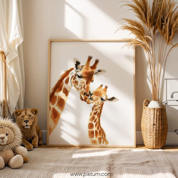 Mama & Baby Giraffe Nursery Wall Art | Safari Animal Print | Neutral Baby Room Decor