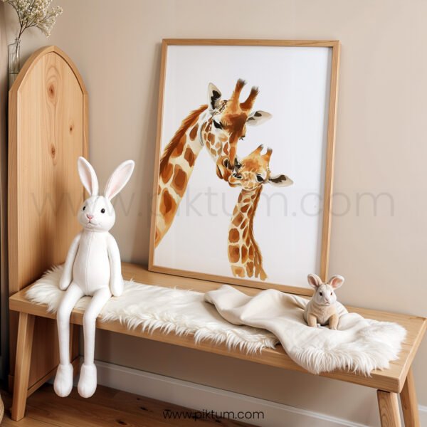 Mama & Baby Giraffe Nursery Wall Art | Safari Animal Print | Neutral Baby Room Decor