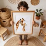Mama & Baby Giraffe Nursery Wall Art | Safari Animal Print | Neutral Baby Room Decor