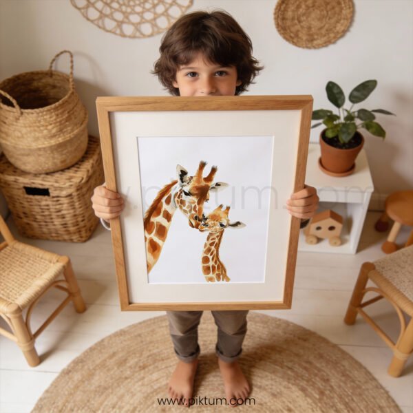Mama & Baby Giraffe Nursery Wall Art | Safari Animal Print | Neutral Baby Room Decor