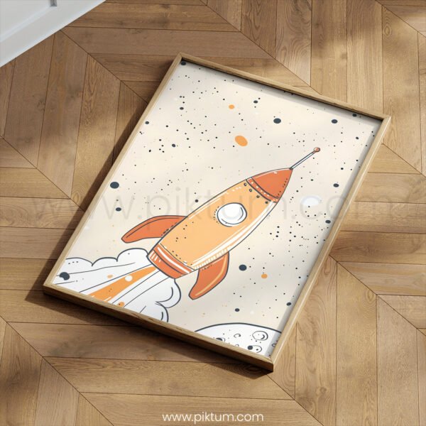 Vintage Rocket Nursery Wall Art | Space Themed Kids Room Decor | Retro Galaxy Print