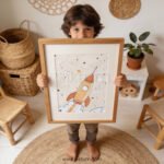 Vintage Rocket Nursery Wall Art | Space Themed Kids Room Decor | Retro Galaxy Print