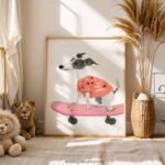 Cool Skateboarding Dog Wall Art | “Keep Rollin” Nursery Print | Modern Kids Room Decor