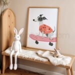 Cool Skateboarding Dog Wall Art | “Keep Rollin” Nursery Print | Modern Kids Room Decor