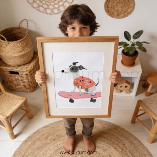 Cool Skateboarding Dog Wall Art | “Keep Rollin” Nursery Print | Modern Kids Room Decor