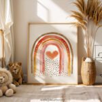 Boho Rainbow with Heart Wall Art | Warm Neutral Nursery Decor | Baby Room Print
