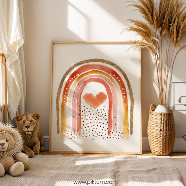 Boho Rainbow with Heart Wall Art | Warm Neutral Nursery Decor | Baby Room Print