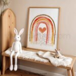 Boho Rainbow with Heart Wall Art | Warm Neutral Nursery Decor | Baby Room Print