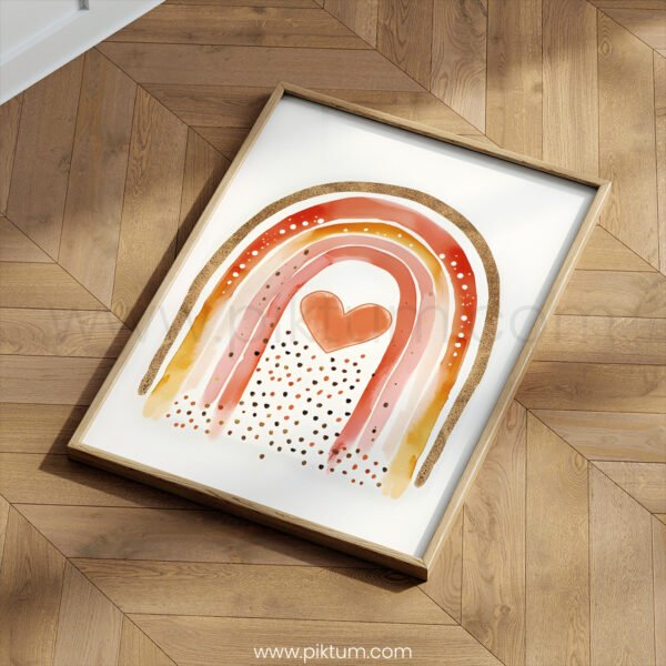 Boho Rainbow with Heart Wall Art | Warm Neutral Nursery Decor | Baby Room Print