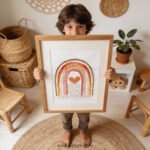 Boho Rainbow with Heart Wall Art | Warm Neutral Nursery Decor | Baby Room Print